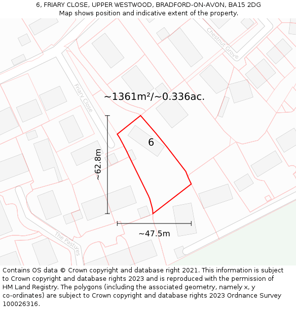 6, FRIARY CLOSE, UPPER WESTWOOD, BRADFORD-ON-AVON, BA15 2DG: Plot and title map