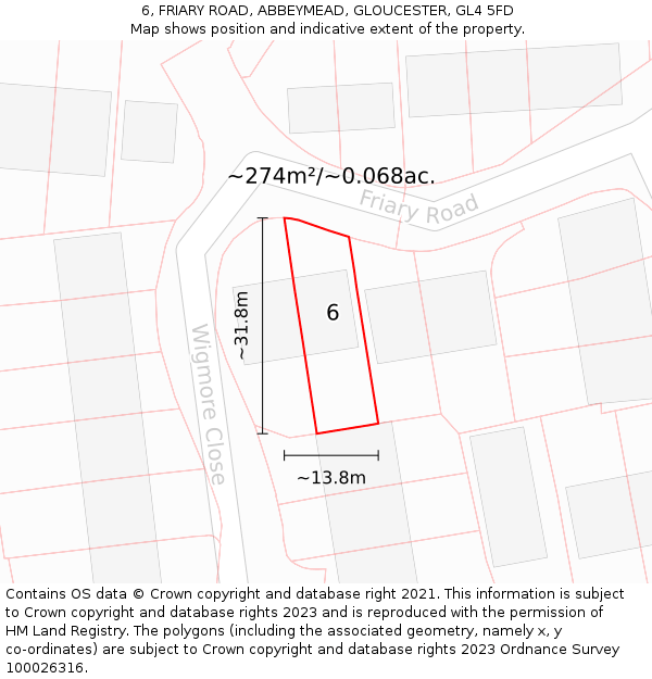 6, FRIARY ROAD, ABBEYMEAD, GLOUCESTER, GL4 5FD: Plot and title map