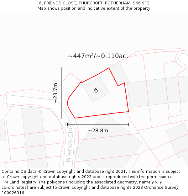 6, FRIENDS CLOSE, THURCROFT, ROTHERHAM, S66 9FB: Plot and title map