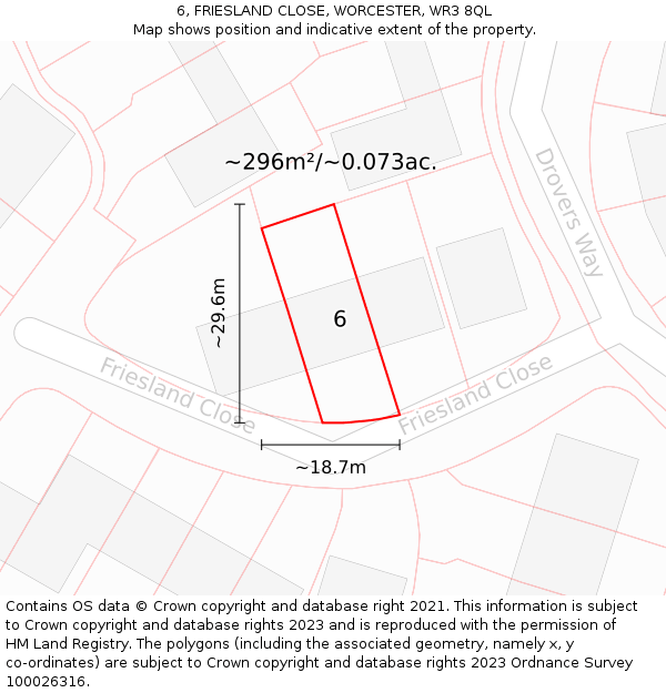 6, FRIESLAND CLOSE, WORCESTER, WR3 8QL: Plot and title map