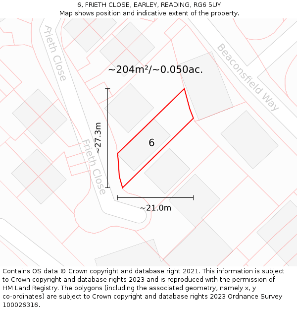 6, FRIETH CLOSE, EARLEY, READING, RG6 5UY: Plot and title map