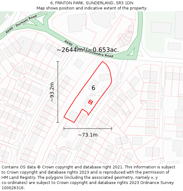 6, FRINTON PARK, SUNDERLAND, SR3 1DN: Plot and title map