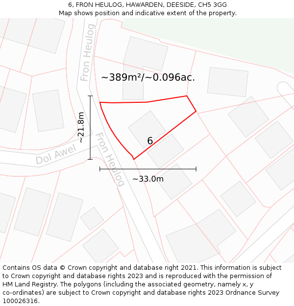 6, FRON HEULOG, HAWARDEN, DEESIDE, CH5 3GG: Plot and title map