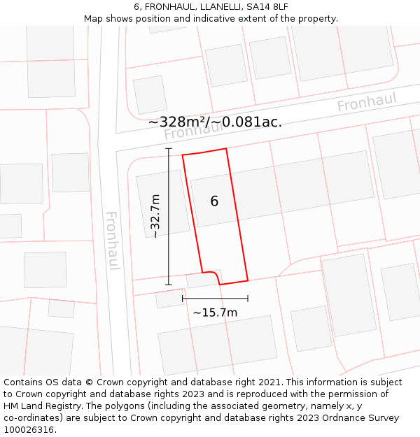 6, FRONHAUL, LLANELLI, SA14 8LF: Plot and title map