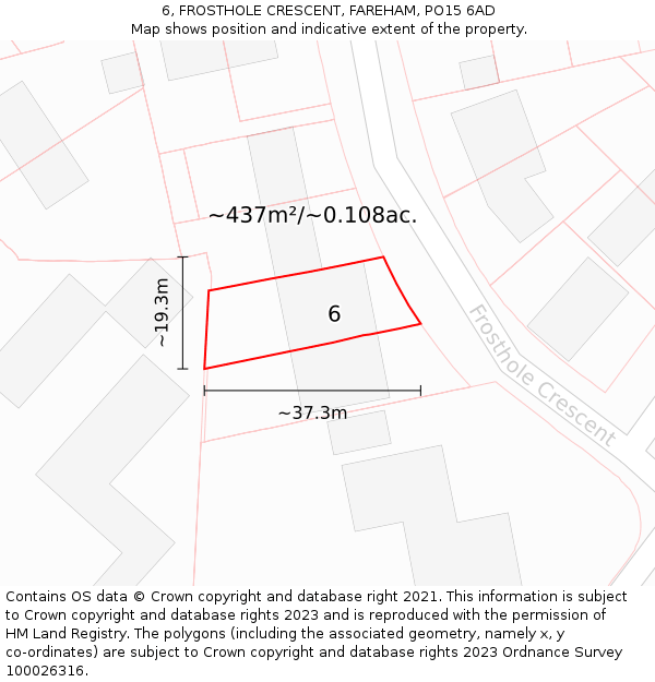 6, FROSTHOLE CRESCENT, FAREHAM, PO15 6AD: Plot and title map