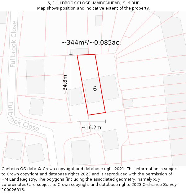 6, FULLBROOK CLOSE, MAIDENHEAD, SL6 8UE: Plot and title map
