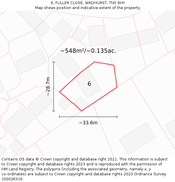 6, FULLER CLOSE, WADHURST, TN5 6HY: Plot and title map