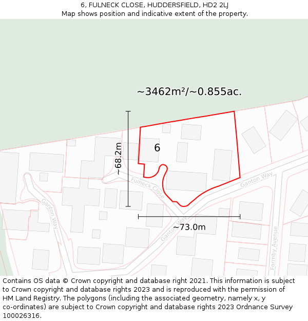 6, FULNECK CLOSE, HUDDERSFIELD, HD2 2LJ: Plot and title map