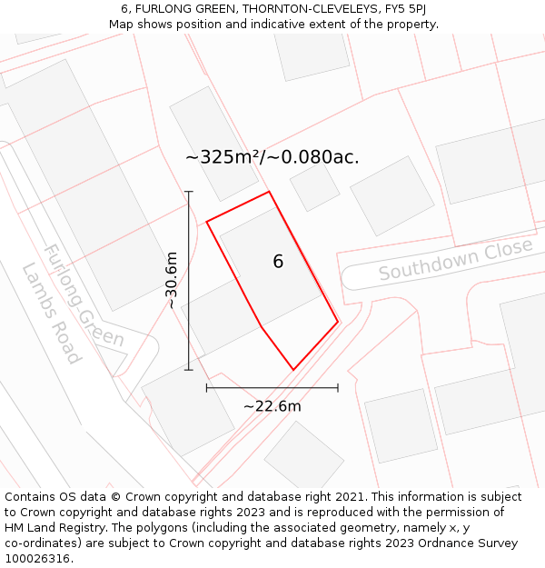 6, FURLONG GREEN, THORNTON-CLEVELEYS, FY5 5PJ: Plot and title map