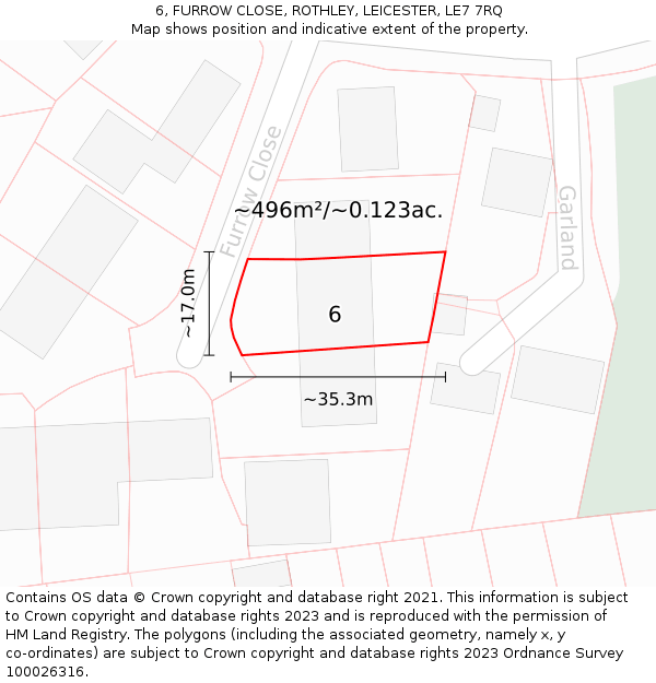 6, FURROW CLOSE, ROTHLEY, LEICESTER, LE7 7RQ: Plot and title map
