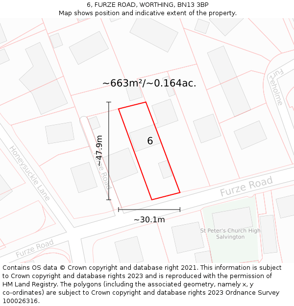 6, FURZE ROAD, WORTHING, BN13 3BP: Plot and title map