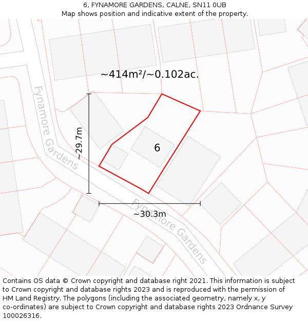 6, FYNAMORE GARDENS, CALNE, SN11 0UB: Plot and title map