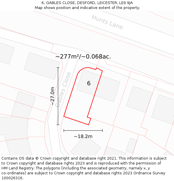 6, GABLES CLOSE, DESFORD, LEICESTER, LE9 9JA: Plot and title map