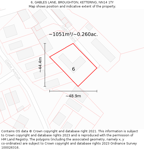 6, GABLES LANE, BROUGHTON, KETTERING, NN14 1TY: Plot and title map