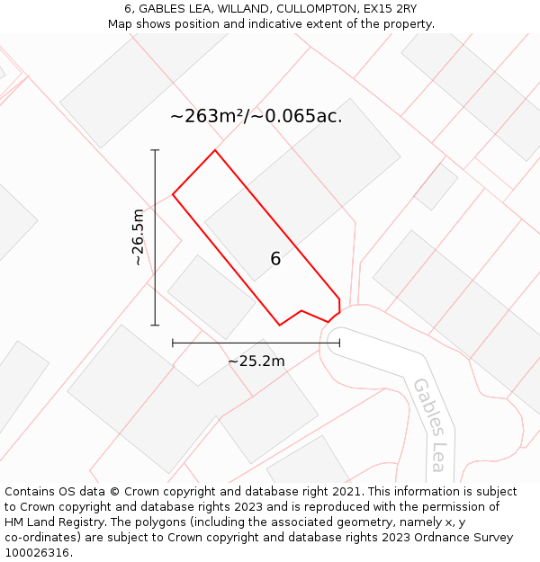 6, GABLES LEA, WILLAND, CULLOMPTON, EX15 2RY: Plot and title map