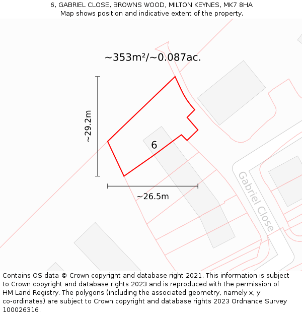 6, GABRIEL CLOSE, BROWNS WOOD, MILTON KEYNES, MK7 8HA: Plot and title map