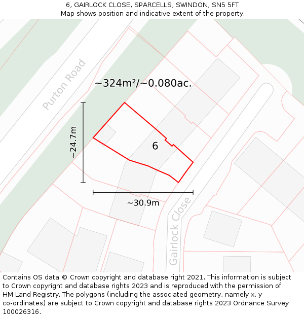 6, GAIRLOCK CLOSE, SPARCELLS, SWINDON, SN5 5FT: Plot and title map