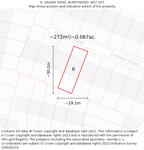 6, GALWAY ROAD, BURNTWOOD, WS7 2DT: Plot and title map