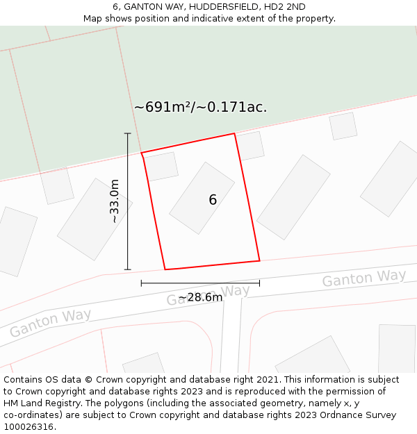 6, GANTON WAY, HUDDERSFIELD, HD2 2ND: Plot and title map