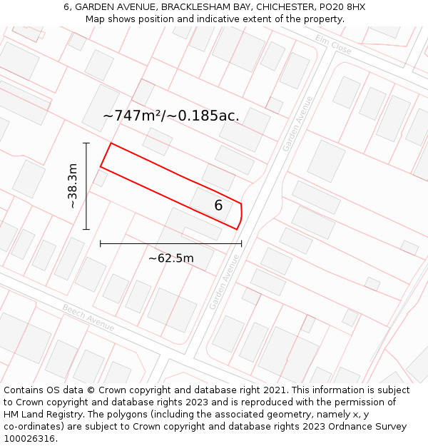 6, GARDEN AVENUE, BRACKLESHAM BAY, CHICHESTER, PO20 8HX: Plot and title map