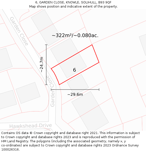 6, GARDEN CLOSE, KNOWLE, SOLIHULL, B93 9QF: Plot and title map