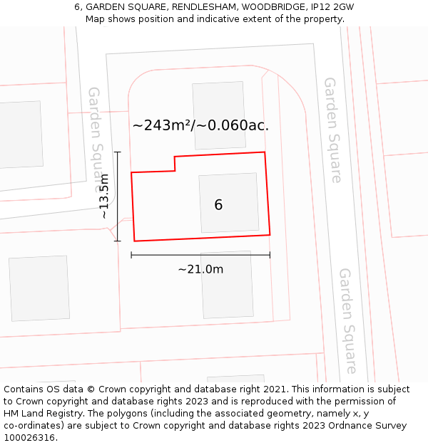 6, GARDEN SQUARE, RENDLESHAM, WOODBRIDGE, IP12 2GW: Plot and title map