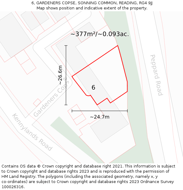 6, GARDENERS COPSE, SONNING COMMON, READING, RG4 9JJ: Plot and title map