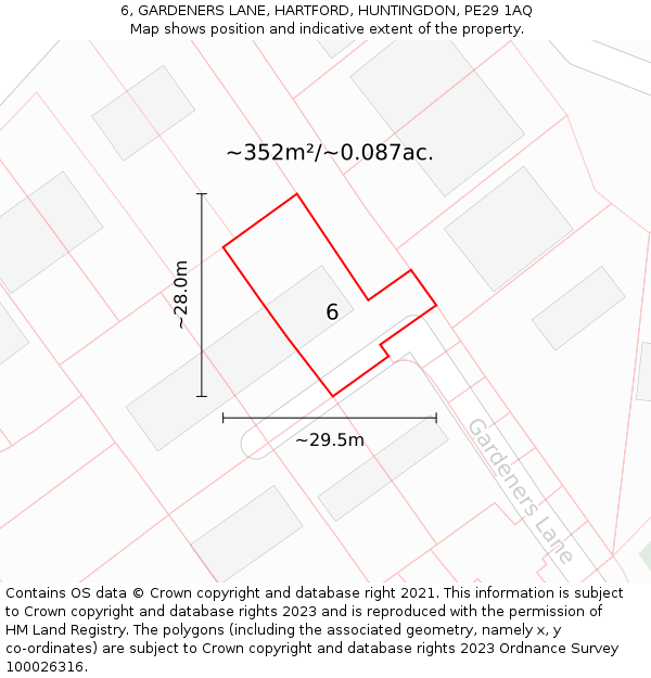 6, GARDENERS LANE, HARTFORD, HUNTINGDON, PE29 1AQ: Plot and title map