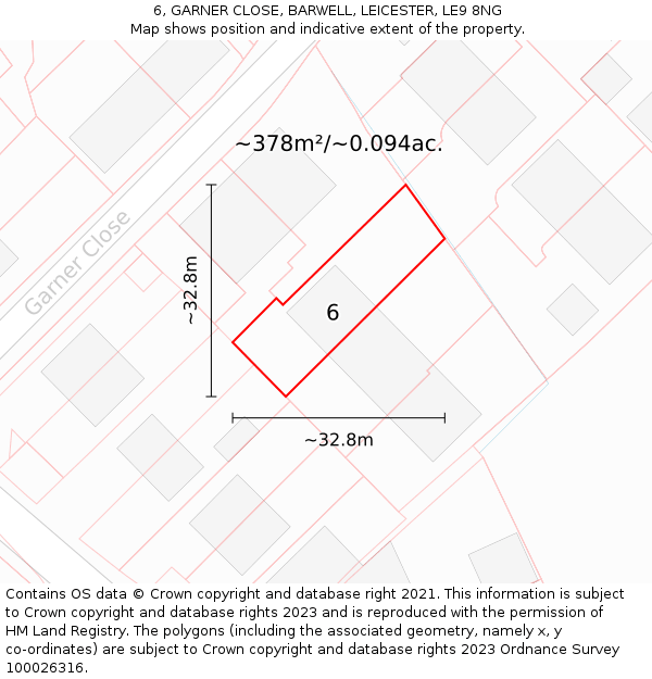 6, GARNER CLOSE, BARWELL, LEICESTER, LE9 8NG: Plot and title map