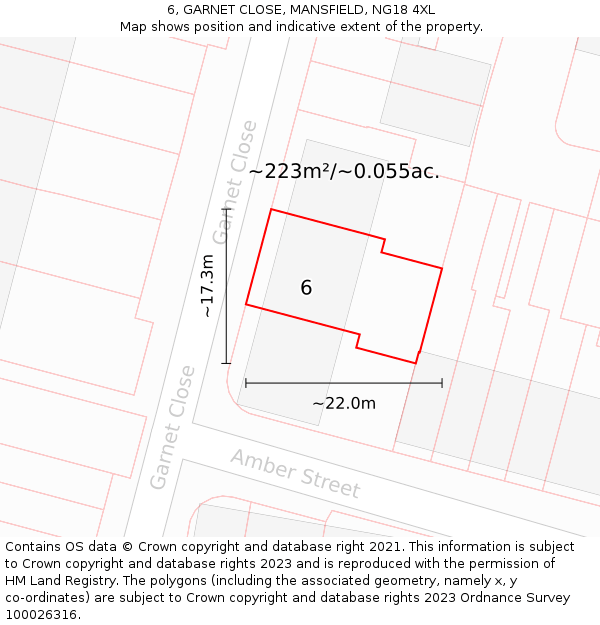 6, GARNET CLOSE, MANSFIELD, NG18 4XL: Plot and title map