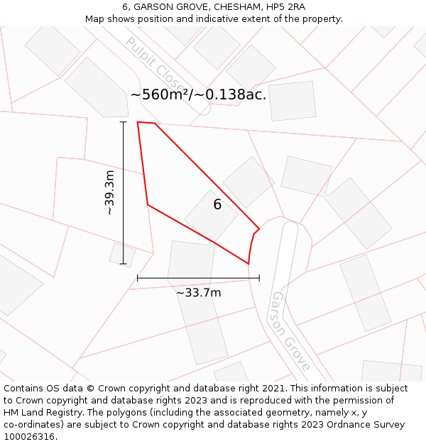 6, GARSON GROVE, CHESHAM, HP5 2RA: Plot and title map