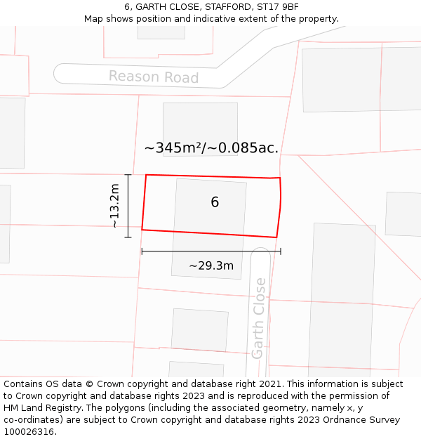 6, GARTH CLOSE, STAFFORD, ST17 9BF: Plot and title map