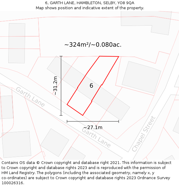 6, GARTH LANE, HAMBLETON, SELBY, YO8 9QA: Plot and title map