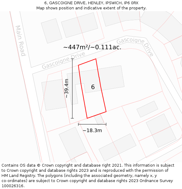 6, GASCOIGNE DRIVE, HENLEY, IPSWICH, IP6 0RX: Plot and title map