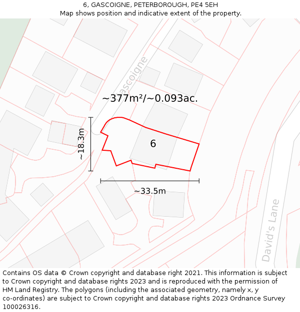 6, GASCOIGNE, PETERBOROUGH, PE4 5EH: Plot and title map