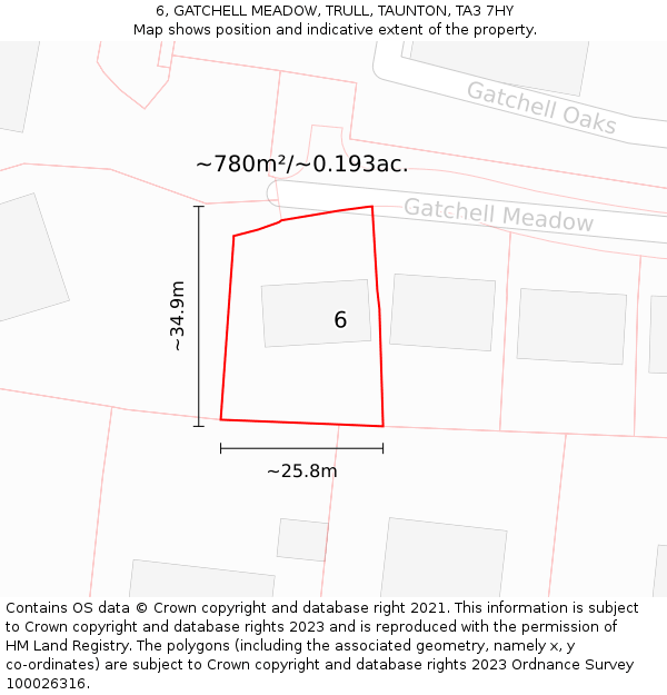 6, GATCHELL MEADOW, TRULL, TAUNTON, TA3 7HY: Plot and title map
