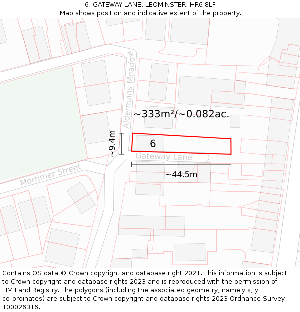 6, GATEWAY LANE, LEOMINSTER, HR6 8LF: Plot and title map