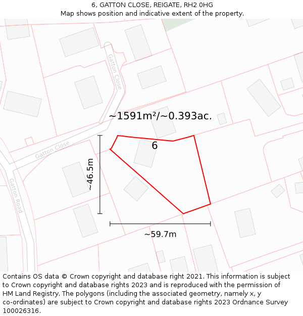 6, GATTON CLOSE, REIGATE, RH2 0HG: Plot and title map