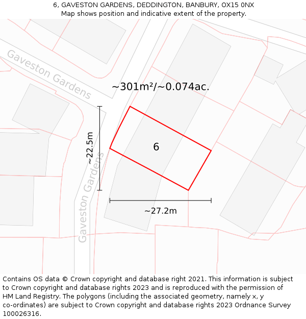 6, GAVESTON GARDENS, DEDDINGTON, BANBURY, OX15 0NX: Plot and title map