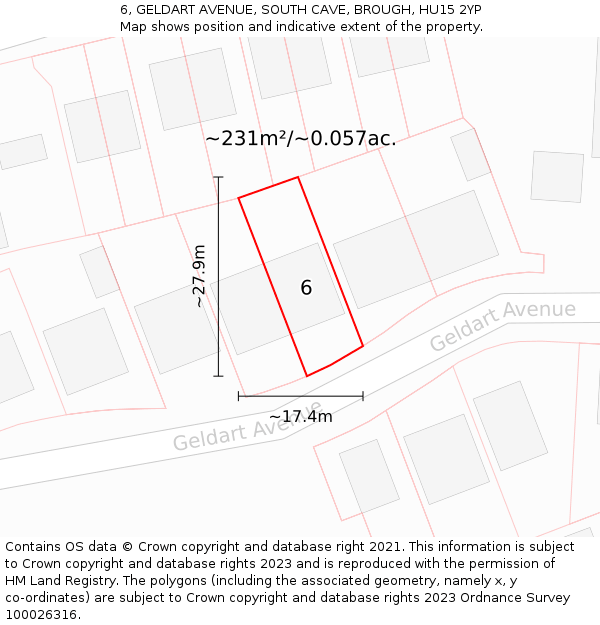6, GELDART AVENUE, SOUTH CAVE, BROUGH, HU15 2YP: Plot and title map