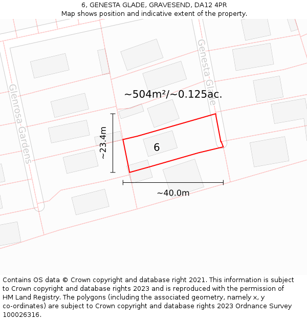 6, GENESTA GLADE, GRAVESEND, DA12 4PR: Plot and title map