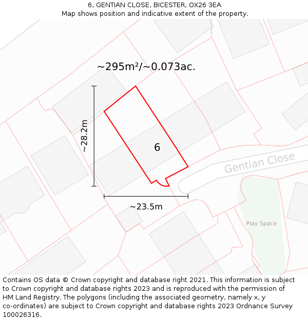 6, GENTIAN CLOSE, BICESTER, OX26 3EA: Plot and title map