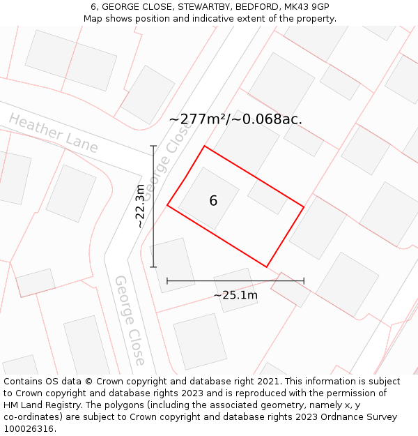 6, GEORGE CLOSE, STEWARTBY, BEDFORD, MK43 9GP: Plot and title map