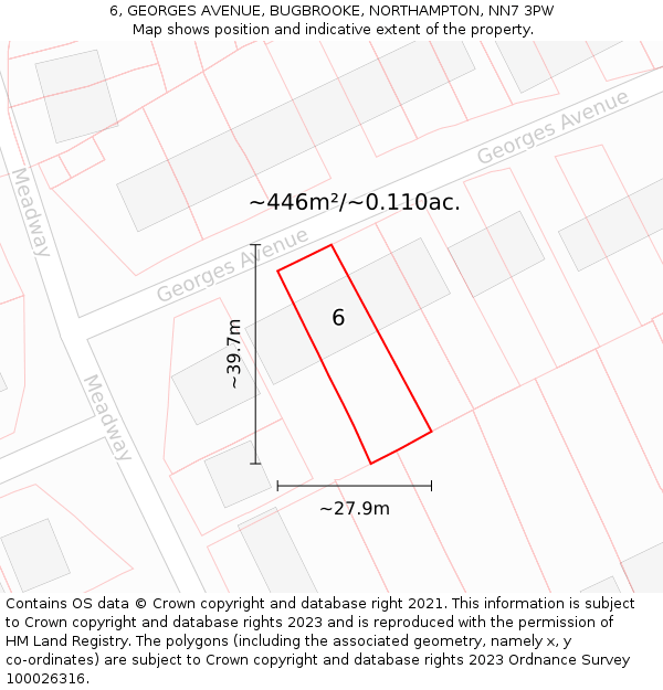 6, GEORGES AVENUE, BUGBROOKE, NORTHAMPTON, NN7 3PW: Plot and title map