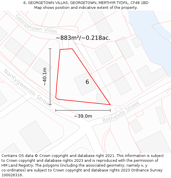 6, GEORGETOWN VILLAS, GEORGETOWN, MERTHYR TYDFIL, CF48 1BD: Plot and title map