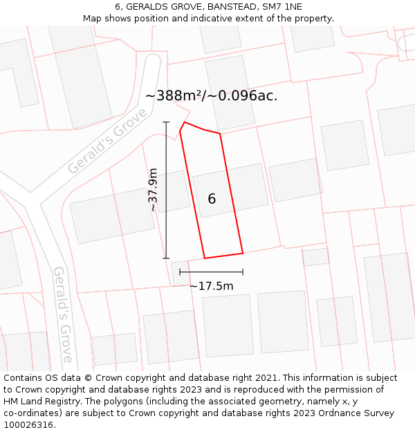 6, GERALDS GROVE, BANSTEAD, SM7 1NE: Plot and title map