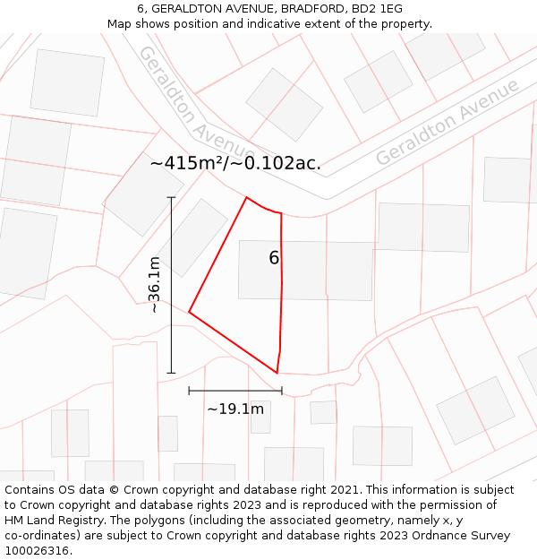 6, GERALDTON AVENUE, BRADFORD, BD2 1EG: Plot and title map
