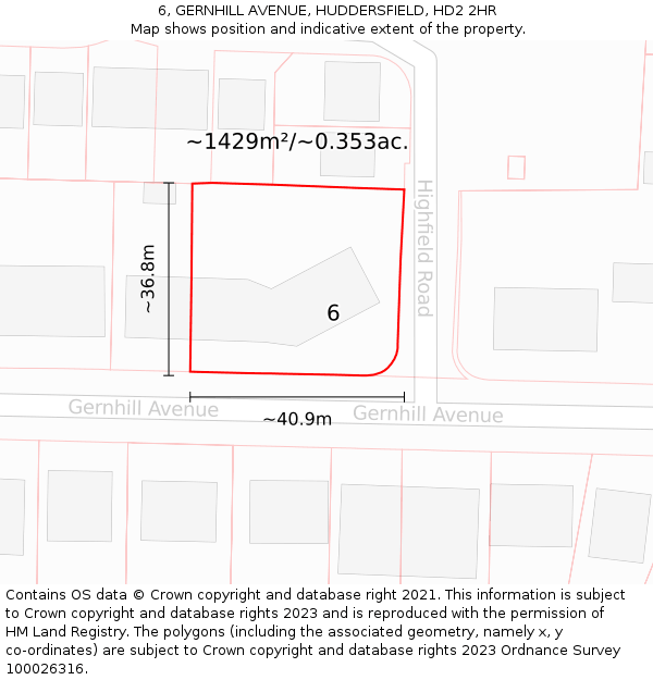6, GERNHILL AVENUE, HUDDERSFIELD, HD2 2HR: Plot and title map