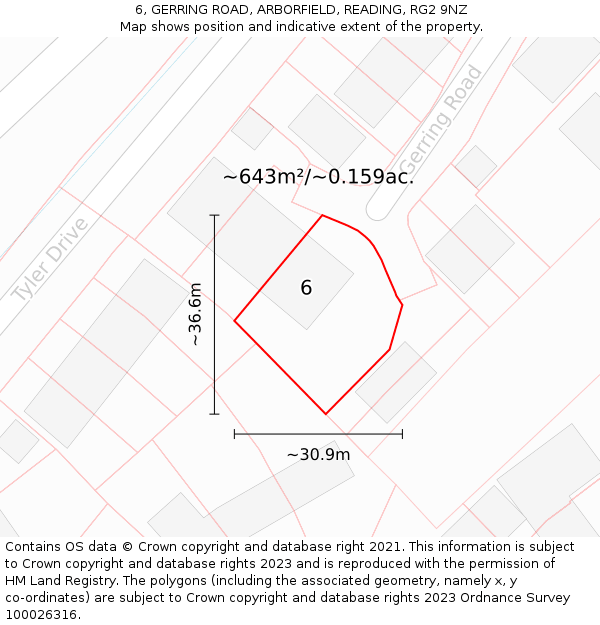 6, GERRING ROAD, ARBORFIELD, READING, RG2 9NZ: Plot and title map