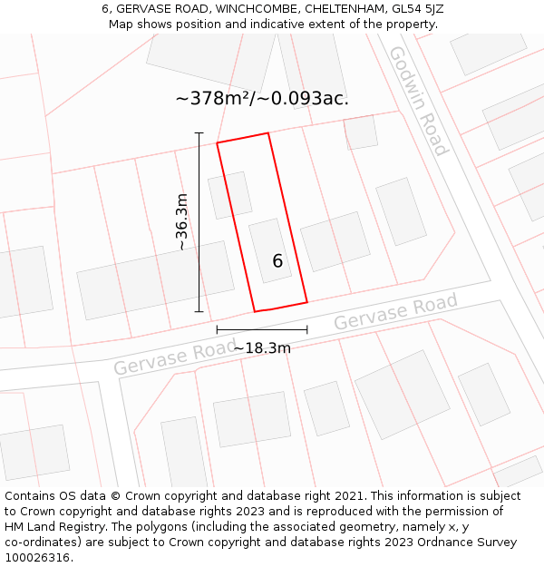 6, GERVASE ROAD, WINCHCOMBE, CHELTENHAM, GL54 5JZ: Plot and title map